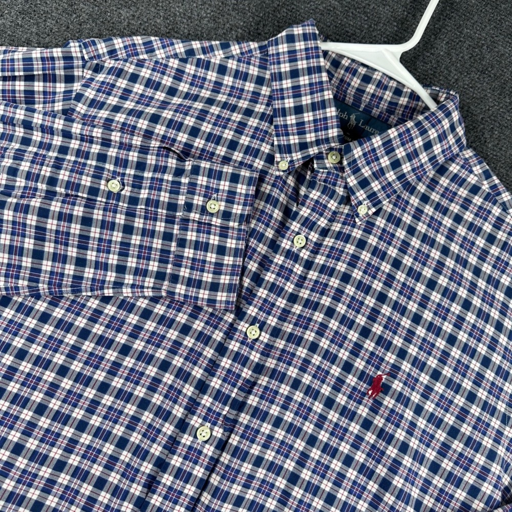 Ralph Lauren Button Down Mens XL Extra Large Blue Plaid Custom Fit‎ Long Sleeve